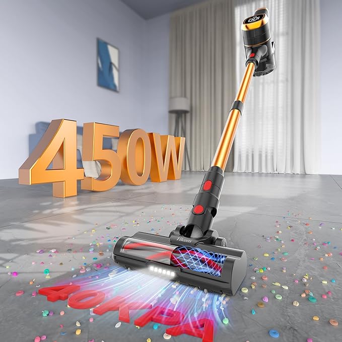 Tikom V500 Cordless Vacuum Cleaner for Home 40000Pa/450W Stick Vacuum with LED Touch Screen Charging Wall Dock Anti-Tangle Lightweight Handheld Vacuum for Pet Hair Hard Floor Carpet