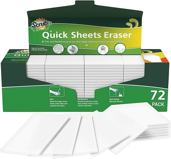 SCRUBIT Eraser Sheets – 72 Pack Disposable Magic Cleaning sponges - All Purpose Household Cleaner Pads for Kitchen Couch and Bathroom