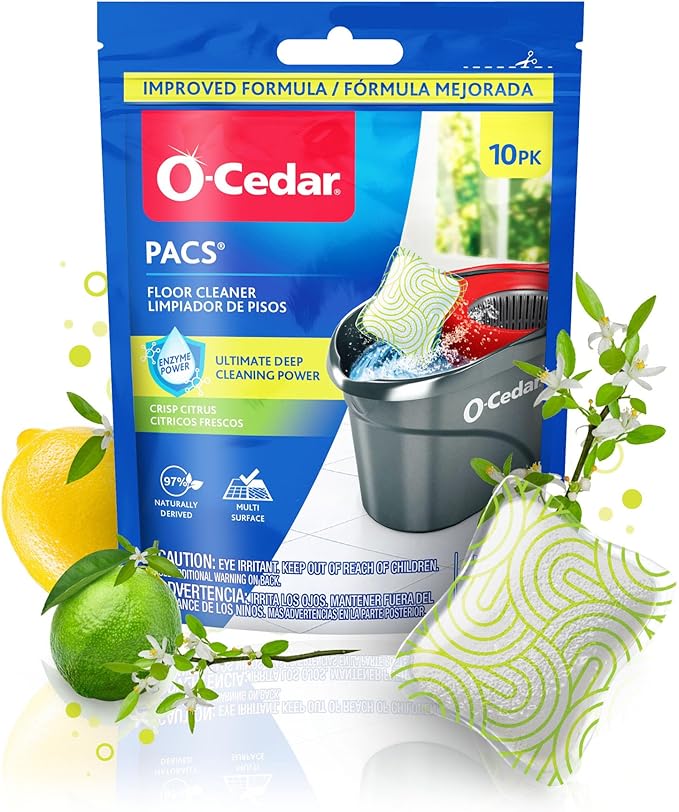 O-Cedar EasyWring Microfiber Spin Mop &amp Bucket Floor Cleaning System + 2 Extra Mop Head Replacements with Citrus Pac (Variety Pack)