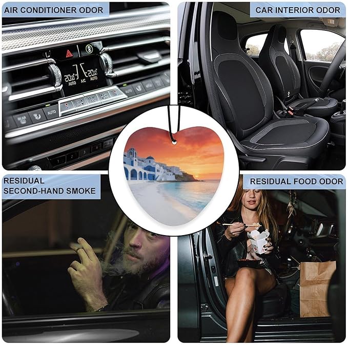 5PCS Car Air Freshener Hanging Personalized Double Sided White Coastal Town Car Fresheners Long Lasting New Cars Scents Cute Automotive Freshies for Closets Drawers (tea)