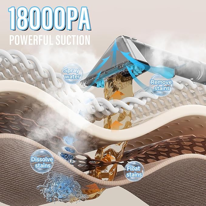 Portable Carpet Cleaner Machine with Steam and Heating Techology18Kpa Powerful Suction with Versatile Tools for Pets CouchSpot Cleaner for Stairs/Furniture/Rug(Gray)(AC0201)