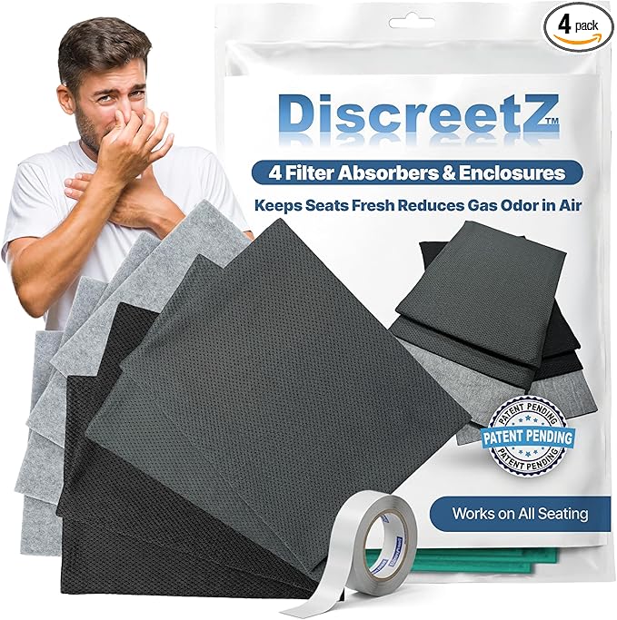 FreshSeatRx 4-Discreet Odor Removal Seat Pads. Orthopedic Seat Cushion Pads Prevent Gassy Seat &amp Room Air Odors. Use Home Office Car Flight Any Seating. Activated Charcoal &amp Carbon Gas Pad