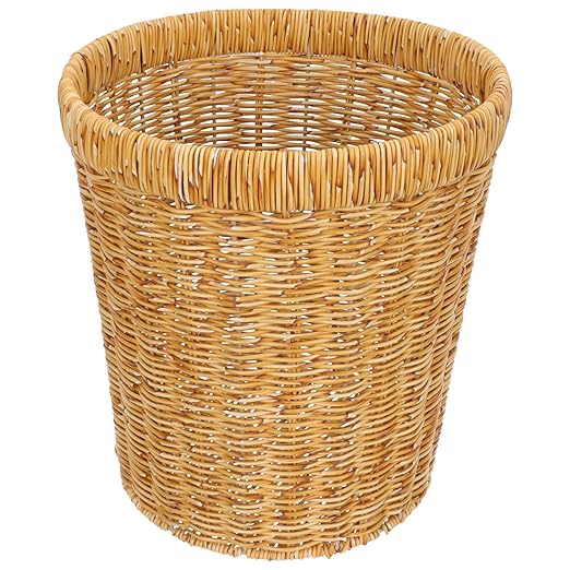 Alipis Rattan Trash Can Kitchen Waste Basket Weaving Wastebasket for Kitchen Living Room Storage Basket