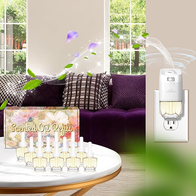 Plug In Air Freshener Refills Peony Jasmine Lilac &amp Orchid Scent Combination For Home Bathroom 12 Count Plug-In Fragrance Refill Compatible with Air Wick &amp Glade Not Include Glade Plus