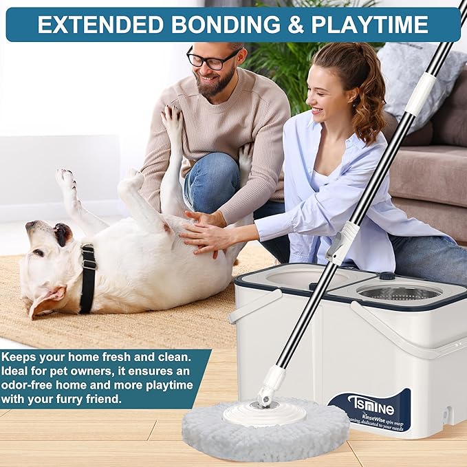 Gen 1 Large-Capacity Spin Mop and Bucket – for Big Homes &amp Deep Cleaning Days4-Chamber System Separates Dirty &amp Clean Water 2-GAL Heavy-Duty Design with Wheels &amp 8 Refill Mop Heads - Whi