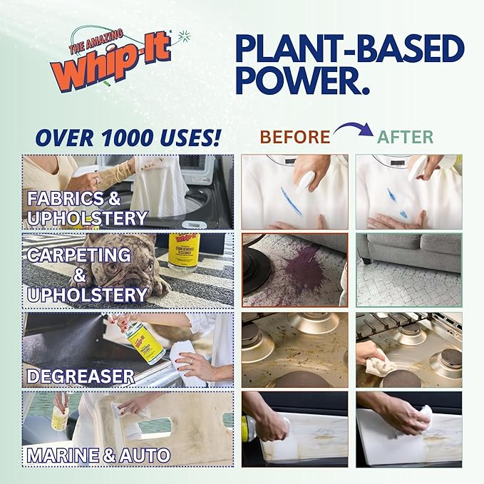 Whip It Cleaner Multi Purpose Stain Remover CONCENTRATE Makes 32 Bottles Plant Based Enzyme Cleaner Cleaning Food Grease Coffee Wine Baby Stains pet stains Over 500 uses Made in USA 32 OZ