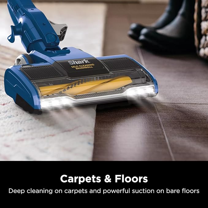 Shark HV343AMZ Rocket Corded Stick Vacuum with Self-Cleaning Brushroll Lightweight &amp Maneuverable Perfect for Pet Hair Pickup Converts to a Hand Vacuum Crevice Upholstery Tools Blue/Silver