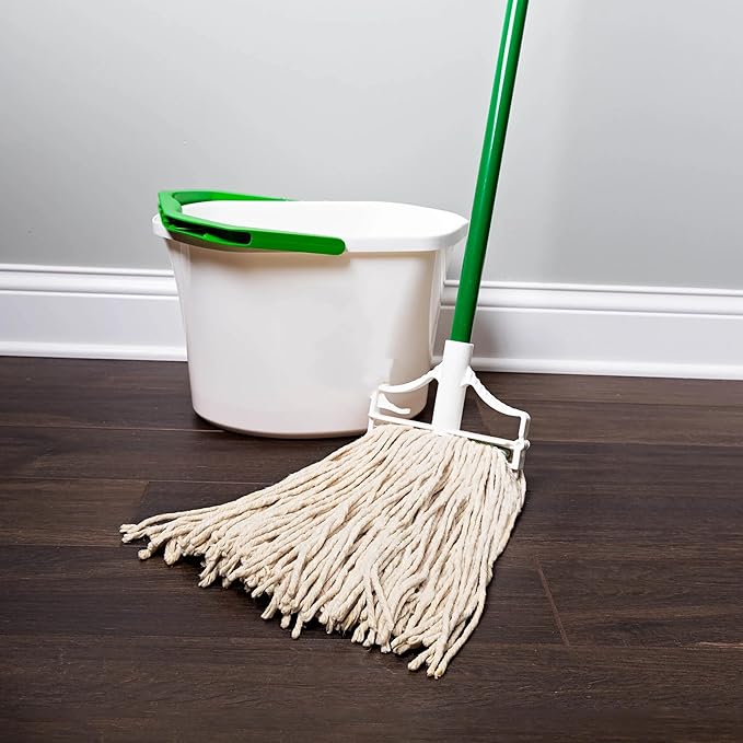 Cotton Blend Wet Mop with Steel Handle Green and White