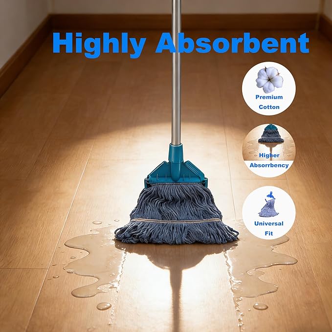 Commercial Mop Head Replacement 6 Pack Heavy Duty Cotton Mop Heads Super Absorbent &amp Washable Floor Cleaning Mop Refills for Cleaning Services Offices &amp Home Use