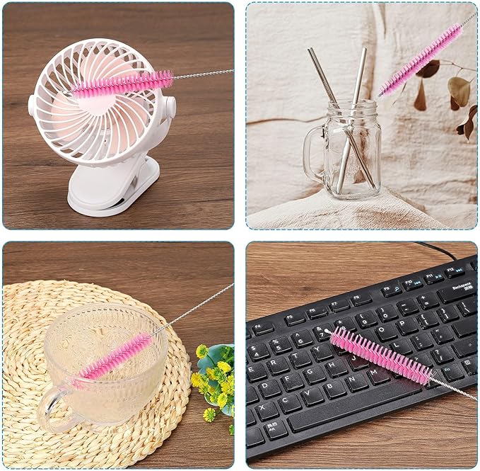 10Pcs 8 x3/8 Drinking Straw Cleaning Brush Nylon Cleaning Bottle Brush Pink