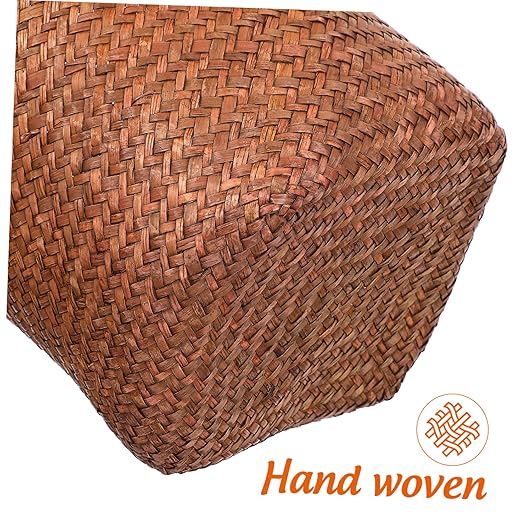 Healifty Natural Straw Woven Wastebasket Small Office Trash Container Open Top Practical Waste Paper Basket Storage Bin for Home and Bedroom