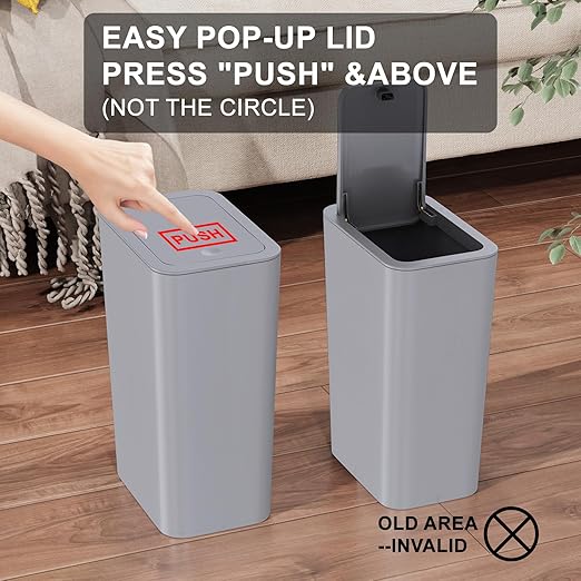 N. NETDOT Bathroom Trash Can with Lid 3 Pack Set 2 Packs 4 Gal Slim Kitchen Trash Can and 1 Pack 2.6Gal Garbage Can Small Trash Bin/Waste Basket for Bedroom (Grey Pack of 3)