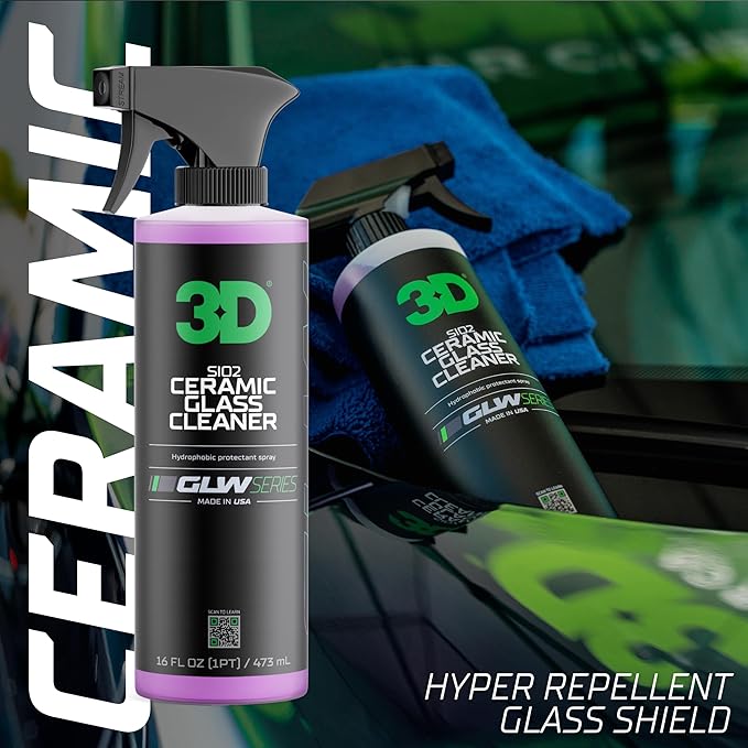 3D SiO2 Ceramic Glass Cleaner Ceramic Detailer – Hydrophobic Protection for Glass &amp Paint with Hyper Gloss Finish – GLW Series (16 oz Each)