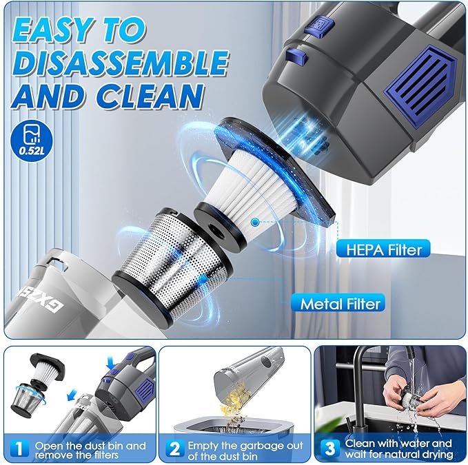 Handheld Vacuum Cordless 15000PA Strong Suction Hand Held Car Vacuum Cleaner Rechargeable Portable Hand Vacuum with Multi-Nozzles &amp Washable Filter for Home Office Car Pets
