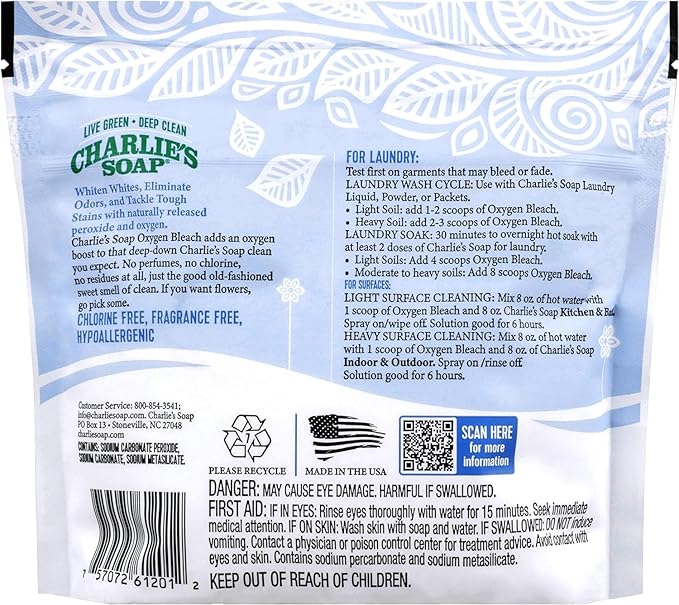 Charlie’s Soap Baby Variety Pack Pre Spray 32 Oz Laundry Powder (100 Load) &amp Baby Oxi Bleach Bundle (Pack of 3)
