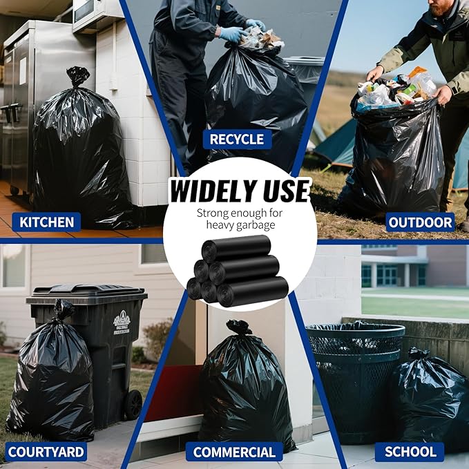 AROIC 55-60 Gallon Trash Bags 120 Count Tear-Free Large Black Garbage Bags 17 Micron Lightweight Black Liners for Kitchen Office Outdoor Lawn and Leaf Bags &amp Daily Use Dry Waste