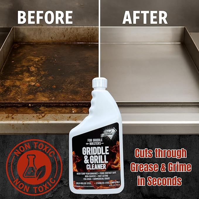 Black Diamond Stoneworks Griddle &amp Grill Cleaner – Flat Top Griddle Cleaner Non-Caustic Food-Contact Safe Unscented Residue-Free Stainless &amp Cold-Rolled Steel 32 fl oz (32)