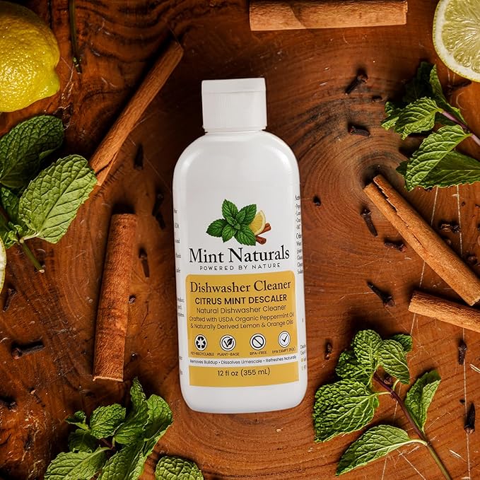 Natural Dishwasher Cleaner &amp Degreaser Liquid – USDA Organic Peppermint Oil Formula That Helps Remove Limescale Grease &amp Odor 12 oz – Made in USA by Mint Naturals