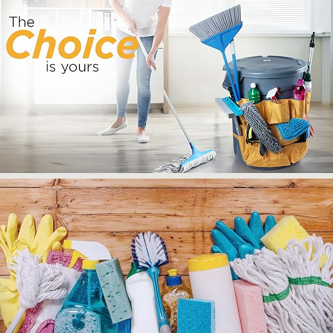 Trash Can Caddy Bag | Fits 32-55 Gallon Can | Brute &amp Uline Compatible | Heavy Duty Vinyl | Garbage Bin Apron | XL Commercial Size | Cleaning Caddy Organizer | Custodian &amp Janitorial Supplies