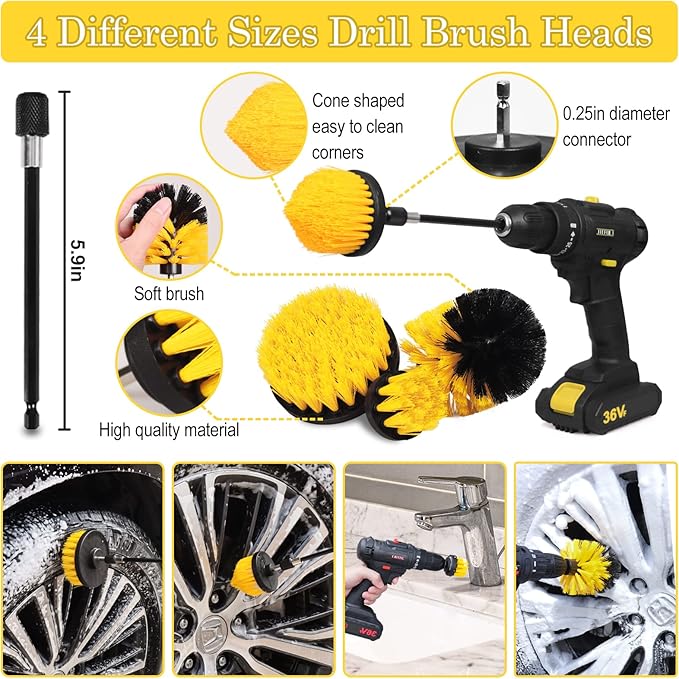 TTRCB 27Pcs Car Detailing Kit Car Detailing Brush Set Auto Detailing Drill Brush Set Car Detailing Brushes Car Wash Kit Car Accessories Car Cleaning Tools Kit for Interior Exterior Wheels