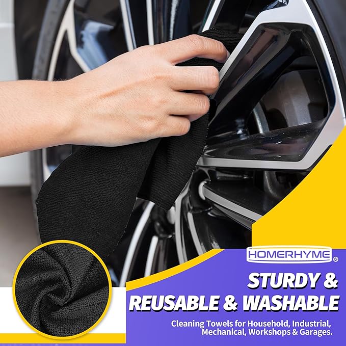HOMERHYME Microfiber Cleaning Cloth 100 Pack Black Cleaning Rags Microfiber Towel Bulk Absorbent Lint-Free Wash Cloths All-Purpose Towels for Cars Shop Automotive Garage Home &amp Kitchen