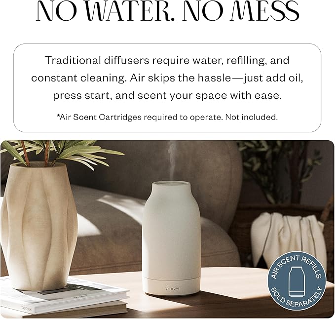 Vitruvi Air Waterless Diffuser for Home 1500 Sq Ft Coverage | Diffusers for Home Oil Diffuser Housewarming Gift Ceramic Finish 5 Adjustable Scent Strengths | White