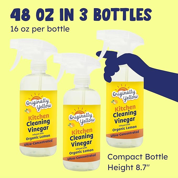 Originally Yellow Plant-Based Kitchen Cleaner | Powered by Natural Vinegar &amp Infused with Organic Lemon | Multipurpose Kitchen Counter Cleaner Works on Tile Wood Granite &amp Marble 16 Fl Oz