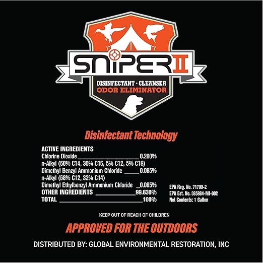 SNiPER II Disinfectant Cleanser and Odor Eliminator Cleaner for Outdoor Disinfecting Purposes Use for Hunting Fishing and Camping Made in the USA 8 Ounce Spray Bottle