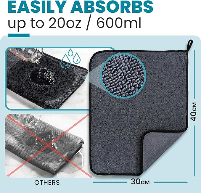 Shiny Wipes Medium Drying Towel The Original 12x16in/30x40cm Ultra Absorbent Twisted-Loop Design Streak-Free Towel Cloth for Shower Household Car No Streaks or Limescale (1 Towel)