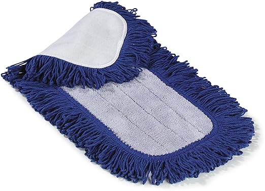 FLO-PAC Dry Mop Mop Pad Looped Fringe with Microfiber Center for Floor and Wall Cleaning 24 Inches Blue (Pack of 12)