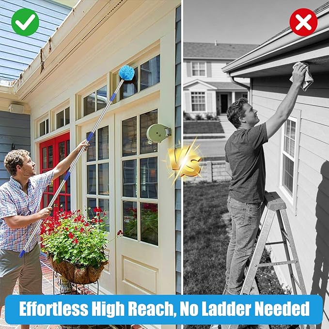 Duster Cobweb Duster with Extension Pole Medium Stiff Bristles Cobweb Duster Head &amp 6-Feet Stainless Steel Pole Ceiling Fan Duster for Outdoor Indoor Cleaning