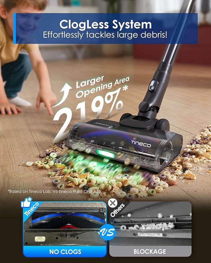 Tineco Pure ONE S70 Cordless Vacuum Cleaner 200AW Powerful Suction Up to 95min Runtime Zero Tangle Brush180° Foldable Tube Stick Vacuum Cleaner for Pet Hair Carpet &amp Hard Floor (Gray)