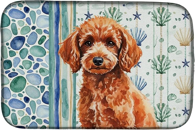 Caroline's Treasures Toy Red Poodle Coastal Sea Glass Dish Drying Mat Absorbent Dish Drying Mat Pad for Kitchen Counter Dish Drainer Mat for Countertop 14 x 21 Multicolor