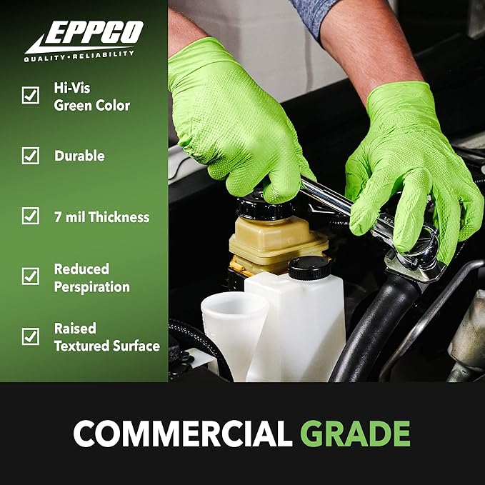 EPPCO Python Grip 6-Mil Nitrile Gloves Disposable Powder Free Latex Free Textured Superior Grip Glove for Mechanics Auto-motive Industrial Work Lime Green XX-Large Box of 90