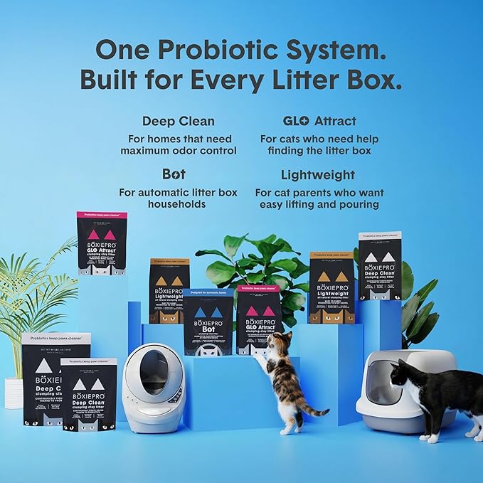 BoxiePro Bot Probiotic Cat Litter for Automatic Litter Boxes 40+ Day Odor Control Clumping Clay Kitty Litter Odor Eliminating Probiotics Low Dust No Fragrances 16 lb