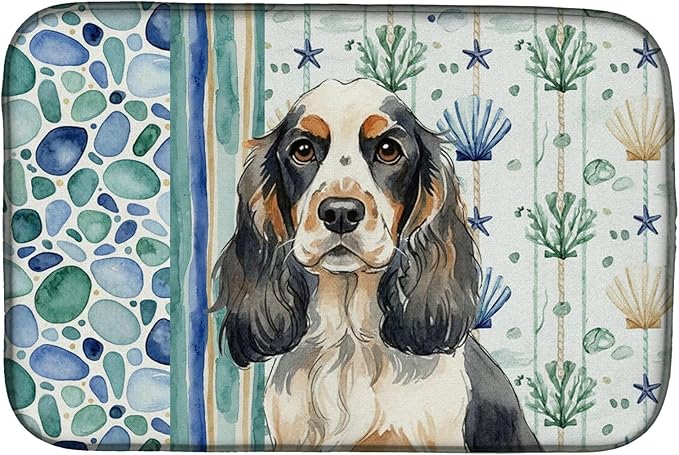 Caroline's Treasures Parti Cocker Spaniel Coastal Sea Glass Dish Drying Mat Absorbent Dish Drying Mat Pad for Kitchen Counter Dish Drainer Mat for Countertop 14 x 21 Multicolor