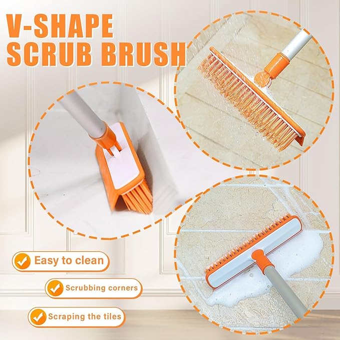 Multifunction Magic Rubber Air Broom Replaceable Silicone Floor Squeegee Sweeper and Scrape 2 in 1 Household Cleaning Squeegee Broom for Floor Bathroom Kitchens Tile Glass (Orange)