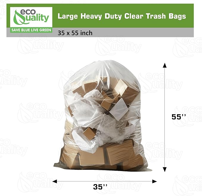 (30 Pack) 35x55 inch Large Heavy Duty Clear Trash Bags - Yard Trash Bags Leaves Lawn and Leaf Bags Recycling Garbage Bags Construction Industrial Bags