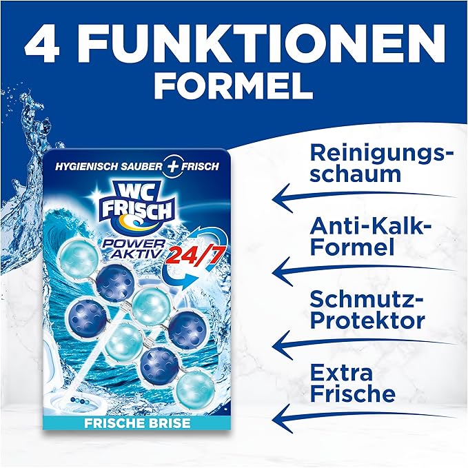 WC-Frisch Kraft Active Fragrance Rinser Fresh Breeze (2 x 50 g) Toilet Cleaner for Cleaning with Every Flush Fragrance Stones for Long-Lasting Fresh Fragrance + 50% Anti-limescale Effect