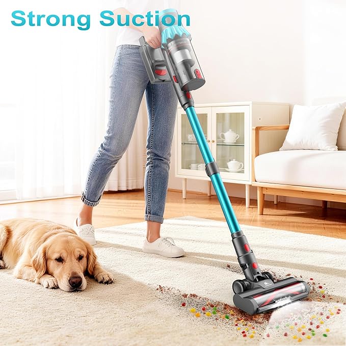 Cordless Vacuum Cleaner 55Kpa 70Mins Stick Vacuum for Home with LED Display and Self-Standing Vacuum with Anti-Tangle Brush&ampWall Mount Charging Vacuum Cleaners for Pet Hair/Carpets/Floors