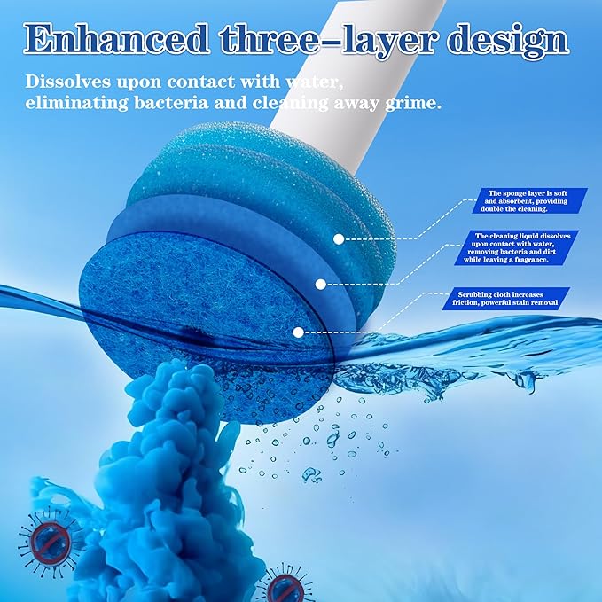 Pack of 40 disposable toilet brush refills designed exclusively for automatic pop-up toilet brushes. Toilet brush refills (Ocean Scent). Not compatible with electric toilet brushes. (40 blue refills)