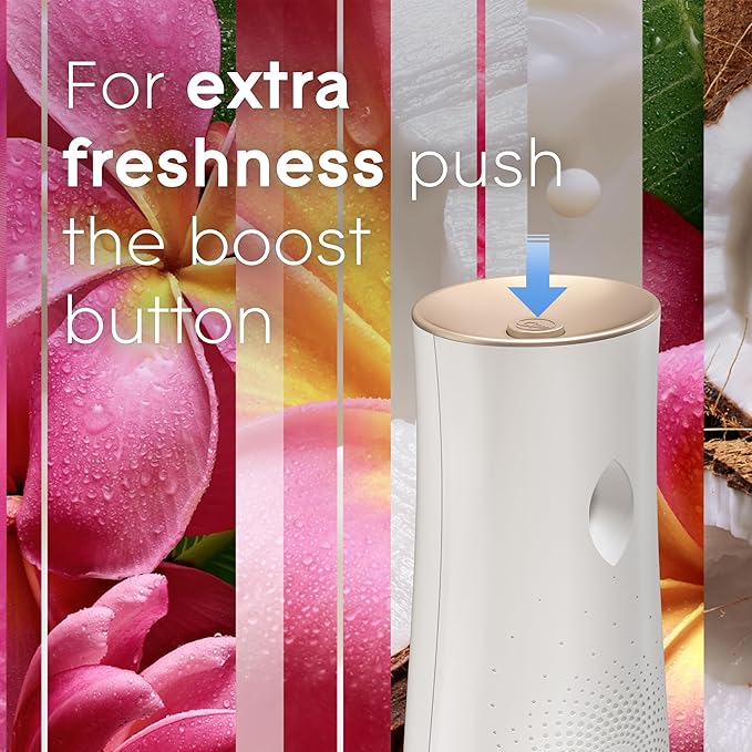 Glade Automatic Spray Refill and Holder Kit Air Freshener for Home and Bathroom Tropical Blossoms 6.2 Oz 2 Count