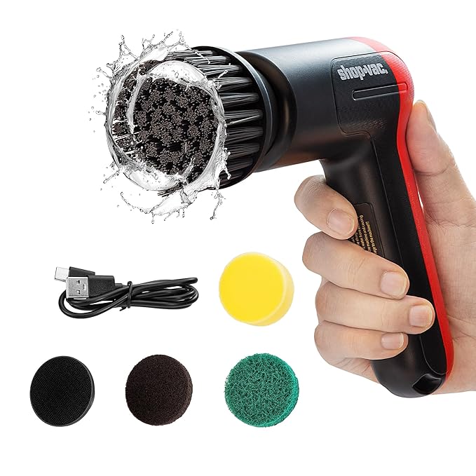 Shop-Vac Cordless Spin Scrubber 2-Speed (180/240RPM) Electric Cleaning Brush with 5 Multi-Surface Heads 2000mAh Battery 60-Min Runtime for Kitchen &amp Bathroom