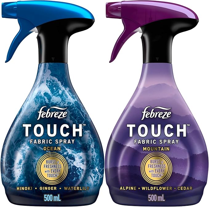 Febreze Touch Fabric Spray Air Freshener Odor-Fighting Fabric Refresher Couch and Linen Spray Sneaker Balls Alternative Ocean and Mountain Scent Multicolor 16.9oz 2ct