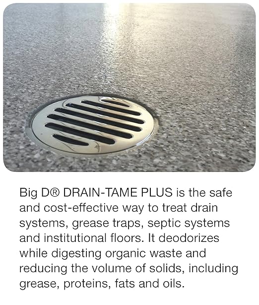 Big D 501 Drain-Tame Plus Drain &amp Floor Maintainer 1 Quart (Pack of 12) - Digests Grease Proteins Fats Oils Waste - Ideal for Grease Traps Restaurants Septic Systems and Institutional Floor