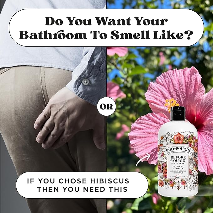 Poo-Pourri Before-You-Go Toilet Spray Refill Tropical Hibiscus 16 Fl Oz Up to 800 Uses Bathroom Odor Deodorizer with Essential Oils for Home or Work Hibiscus Apricot and Citrus Scent