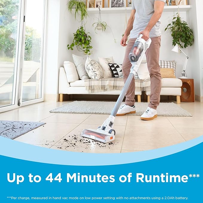 BLACK+DECKER POWERSERIES+ 20V MAX Cordless Stick Vacuum Cleaner with LED Floor Lights Bagless Lightweight Cordless Vacuum Cleaners for Home Up to 44 Minutes Powerful Suction Gray (BHFEA520J)