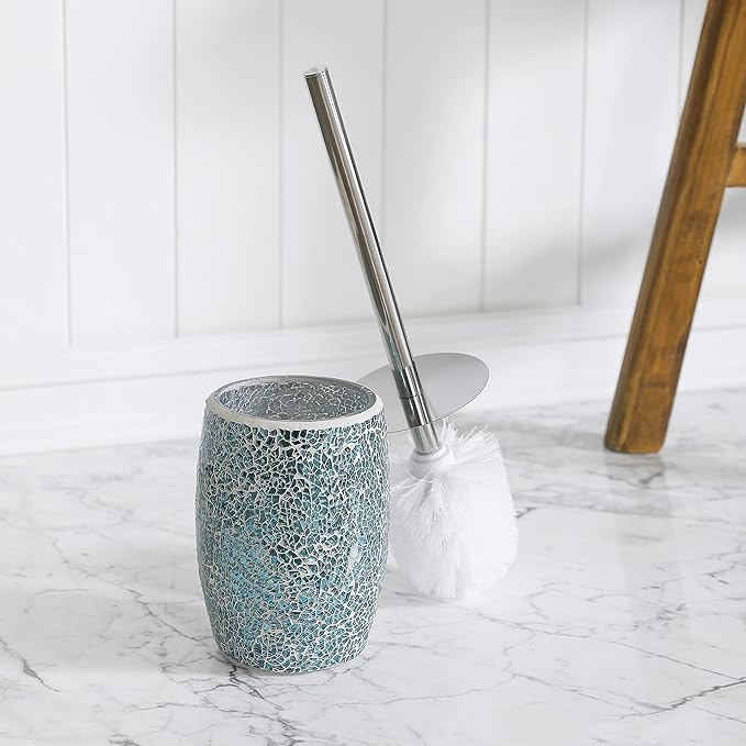 WHOLE HOUSEWARES | Modern Toilet Brush Set | Toilet Bowl Brush and Holder | Bathroom Accessory Set | Toilet Brushes for Bathroom | Freestanding Mosaic Toilet Bowl Cleaner (Navy Blue)