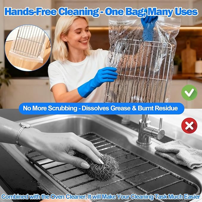 Rack Cleaning Bags - 10 Piece Degreaser Washing Bag | Reusable Leak Proof Soaking Bags | Heavy Duty Oven Rack Cleaner | Stove Grilling Microwave Toaster Kitchen Cooking Baking Barbecue Roasting