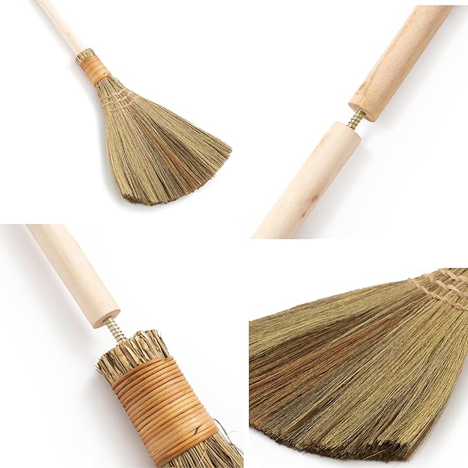 Vietnamese Natural Whisk Broom - Straw Soft Broom - Long Handle Broomstick for Cleaning Decoration Wedding with 45.28 inch Length